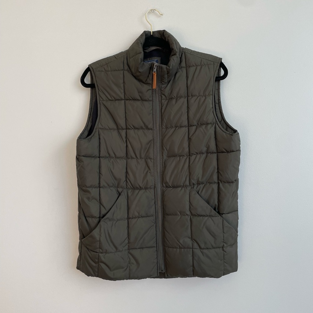 J.CREW Vest Olive Box Quilted Puffer Prima Loft Size Small